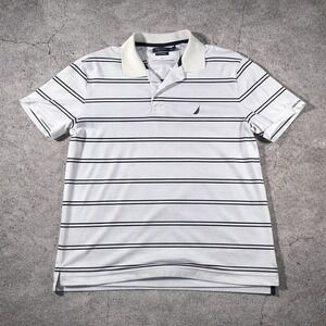 Nautica Polo Mens Size Large White Blue Stripes A Bit Trimmer Professional